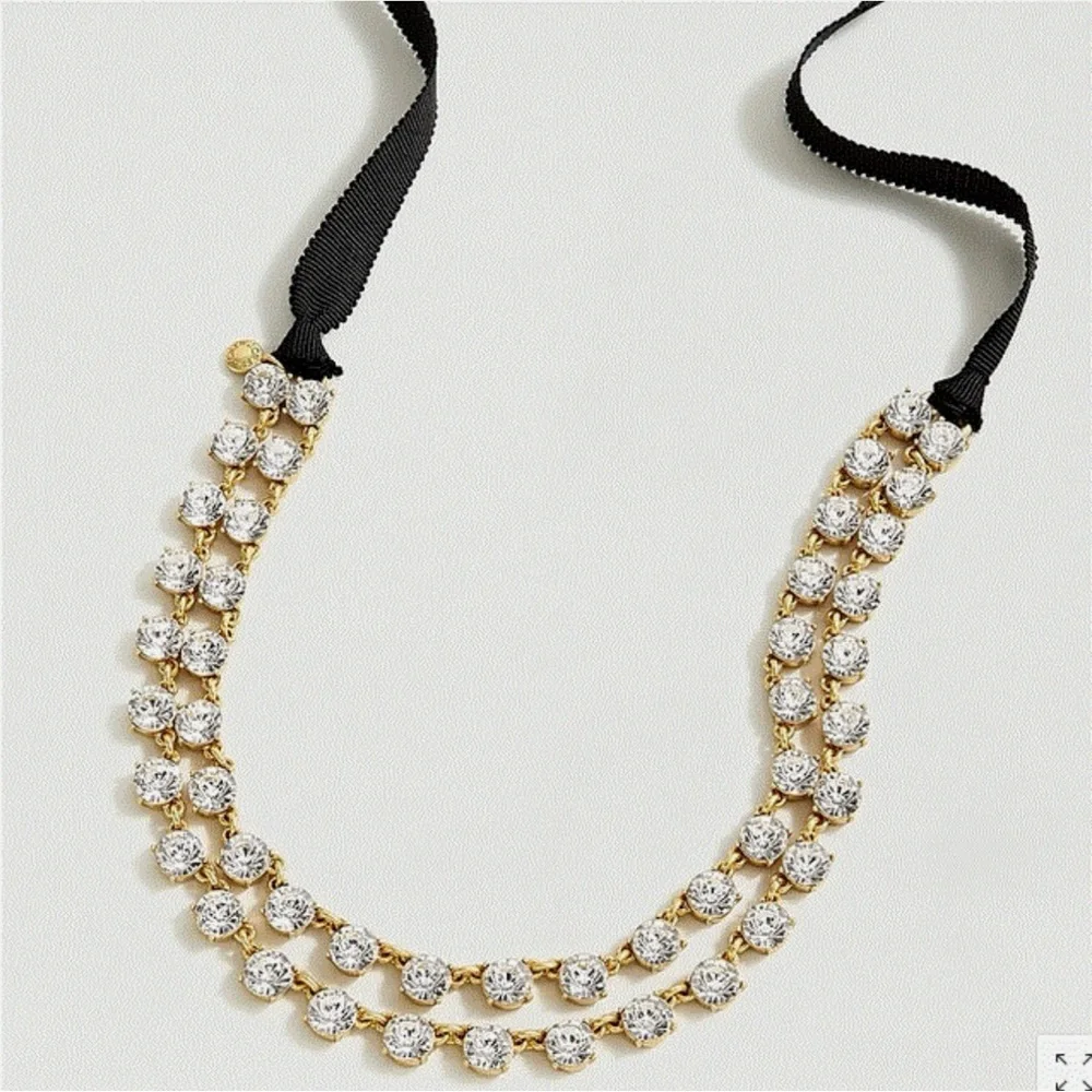 J.crew Layered Crystal Ribbon Tie Necklace Gold